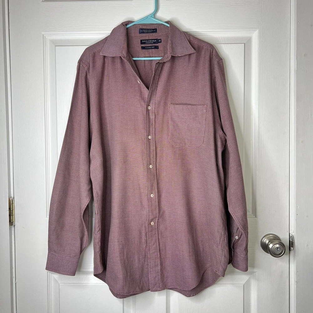 Daniel Cremieux Men's 17 35 Richard Shirt RED Twill 100% Cotton Long Sleeve